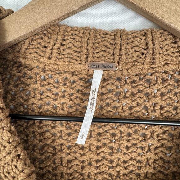 Free People Sweater Womens Small Brown Crop Chunky Knit Boho Hippie Festival - Picture 9 of 13